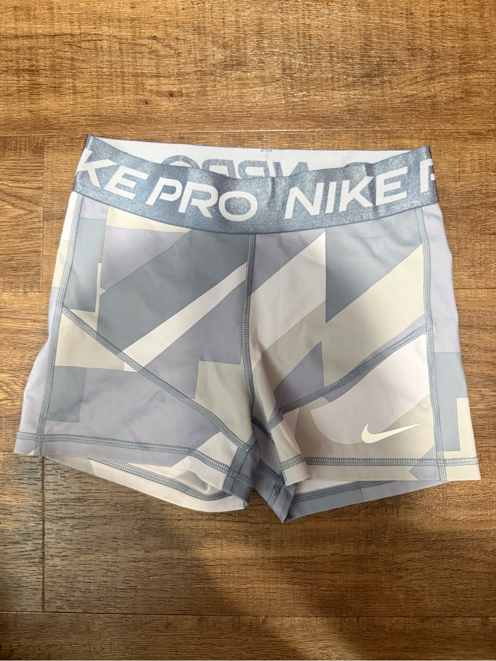Nike Pro Women’s Light Blue & White Geometric Training Shorts
